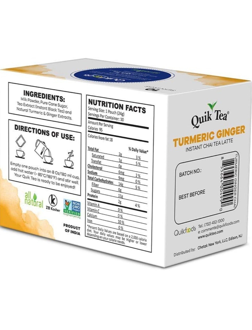 QuikTea Chai Tea Latte, Tumeric Ginger, 34 Oz, 10 count (Pack of 4)