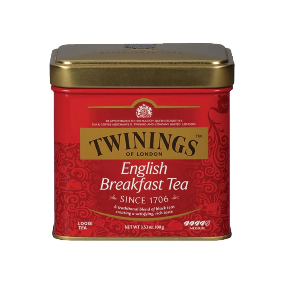 English Breakfast Loose Tea Tin, 3.53 Ounce Tin (Pack of 1), Smooth, Flavourful,