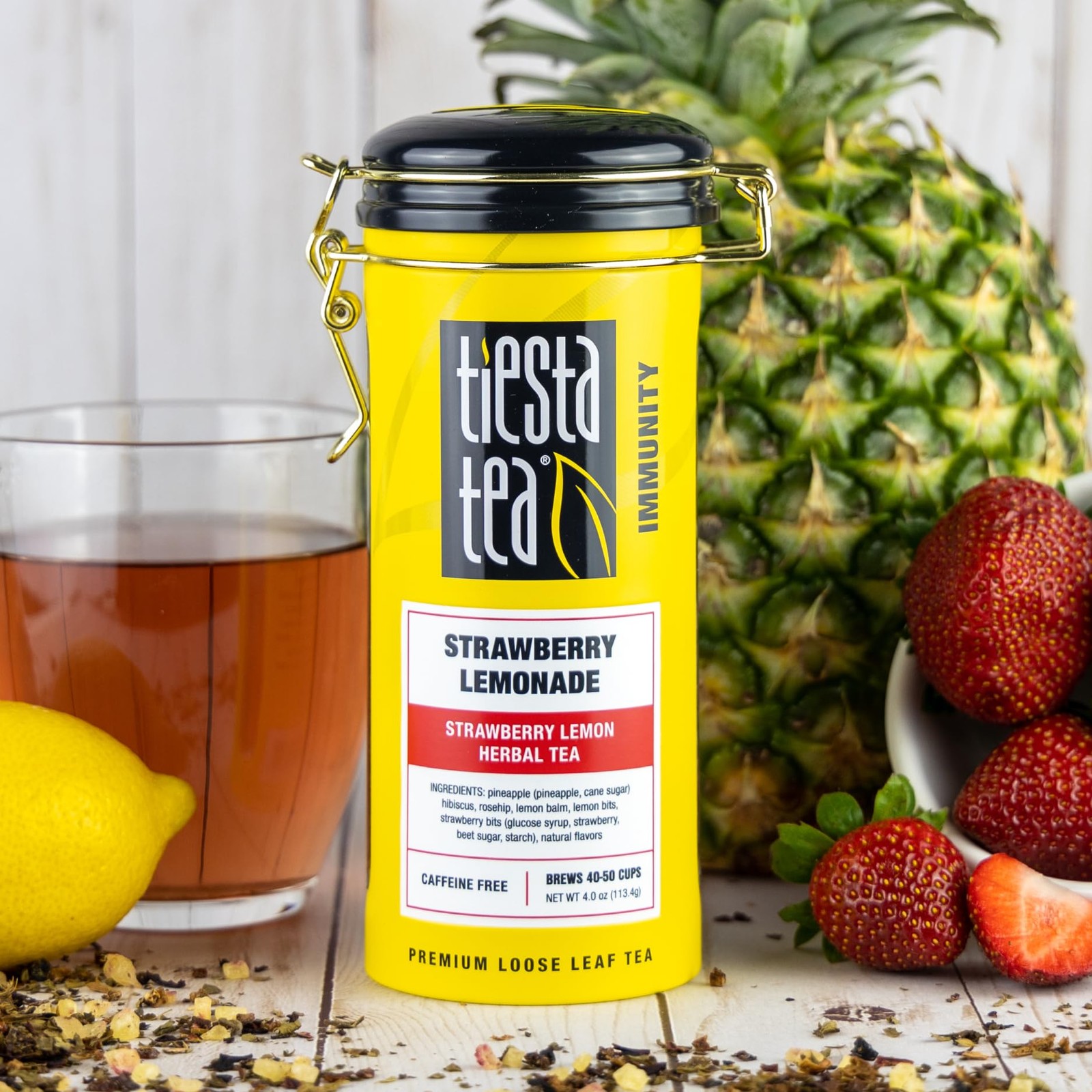 Premium Strawberry Lemon Herbal Tea 50 Cups in Reusable Tin Caffeine Free