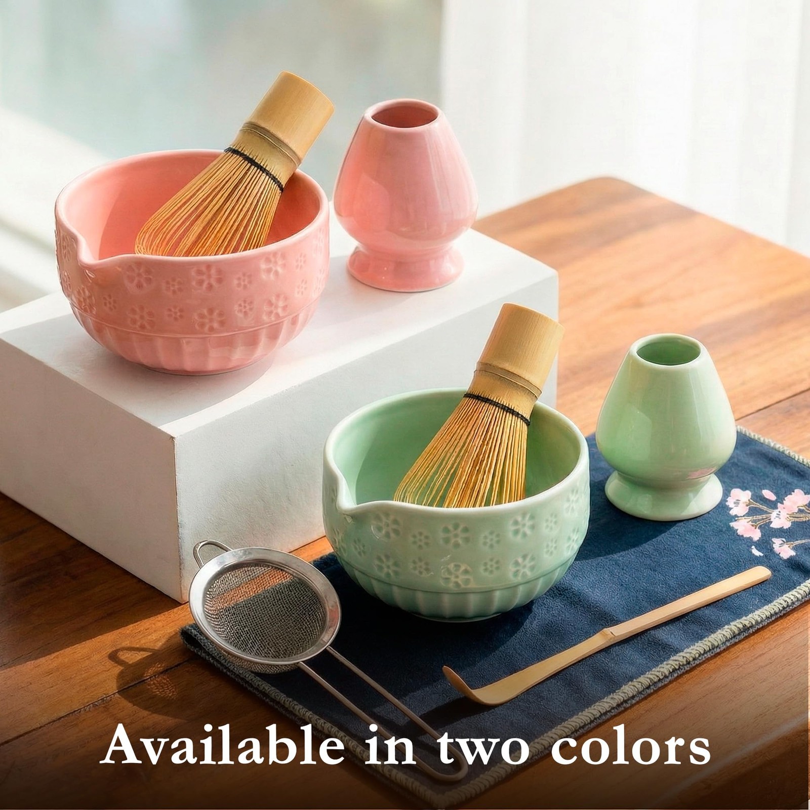 Matcha Whisk Set, Ceramic & Pink Matcha Set with Bowl, Bamboo Whisk, Scoop, S…