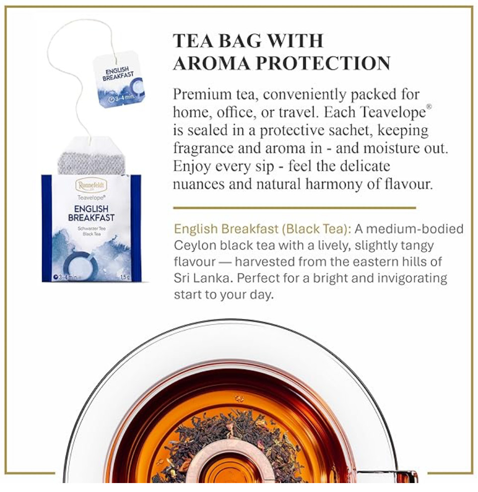 6 packs Ronnefeldt Teavelope® English Breakfast tea (BIO) (150 bags)