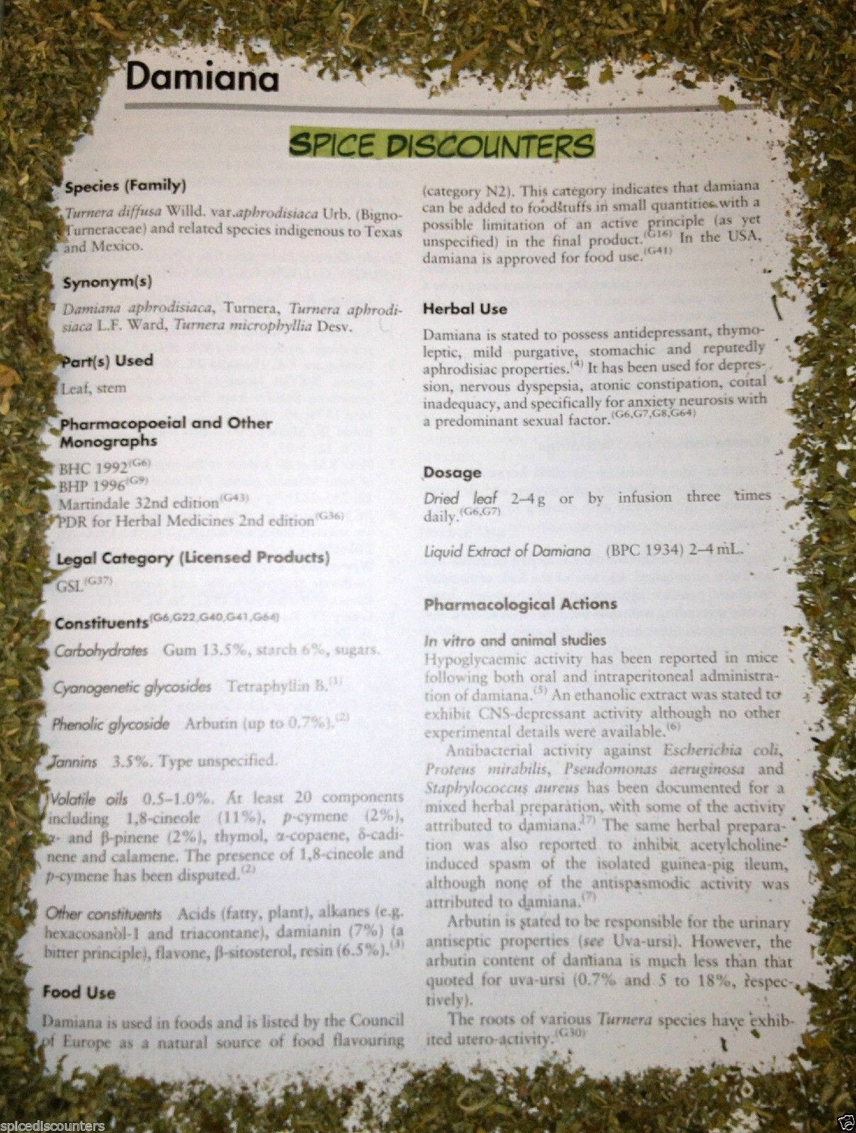 DAMIANA leaf cut sifted c/s HERBAL healing ORGANIC natural botanical 2 oz ounce