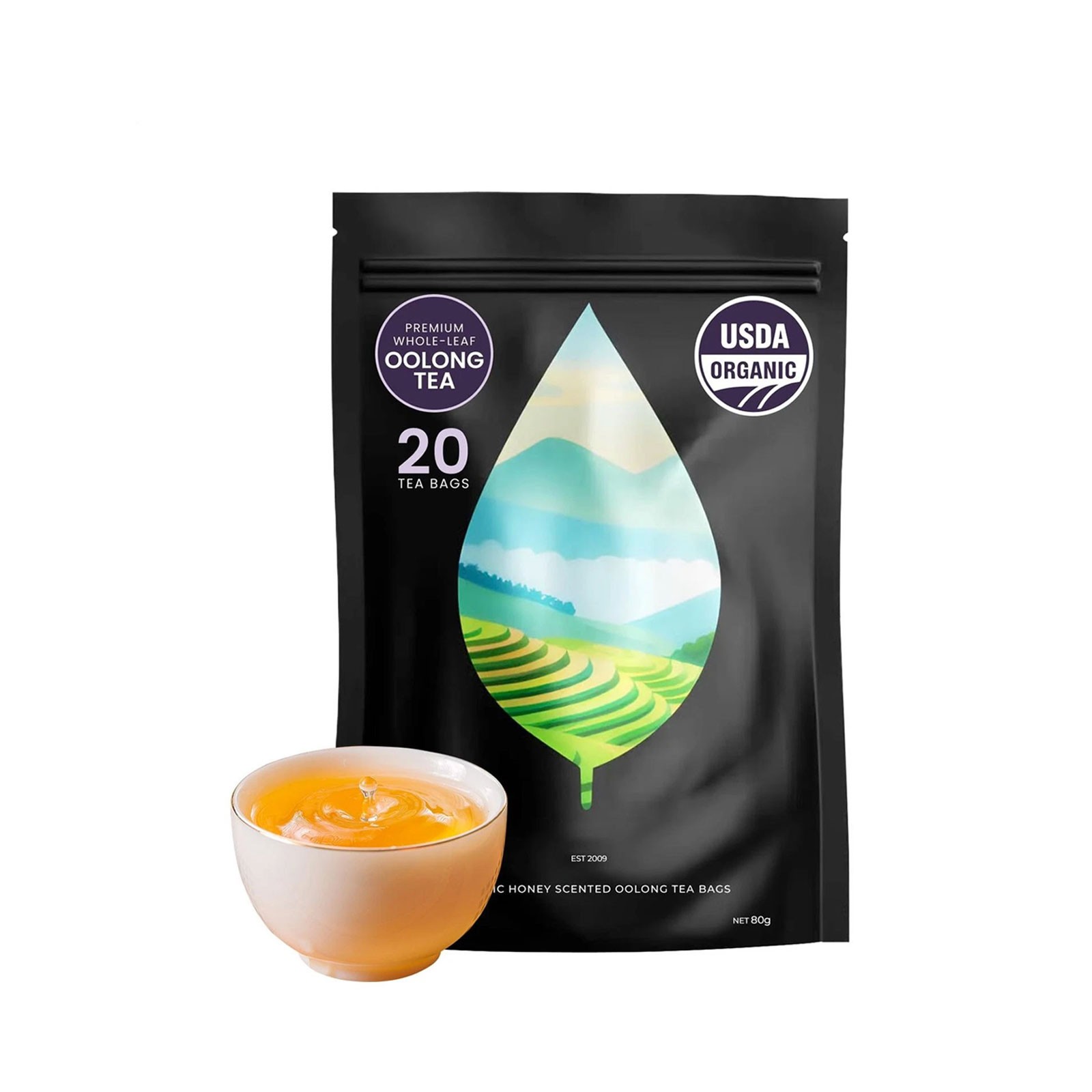 PiPi Tea Organic Oolong Tea Bags – Whole Leaf, 20 Bags (4g Each) – Cortisol &Ca1