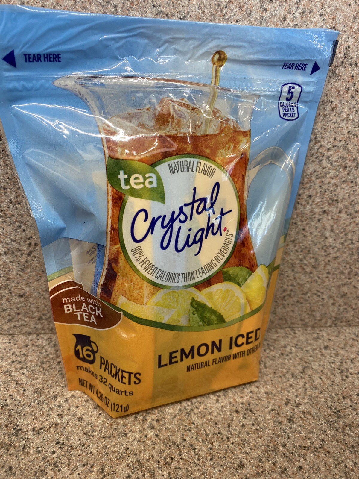 Crystal Light Lemon Iced Tea Drink Mix Made with Black Tea -16 Packets- (4 PACK)