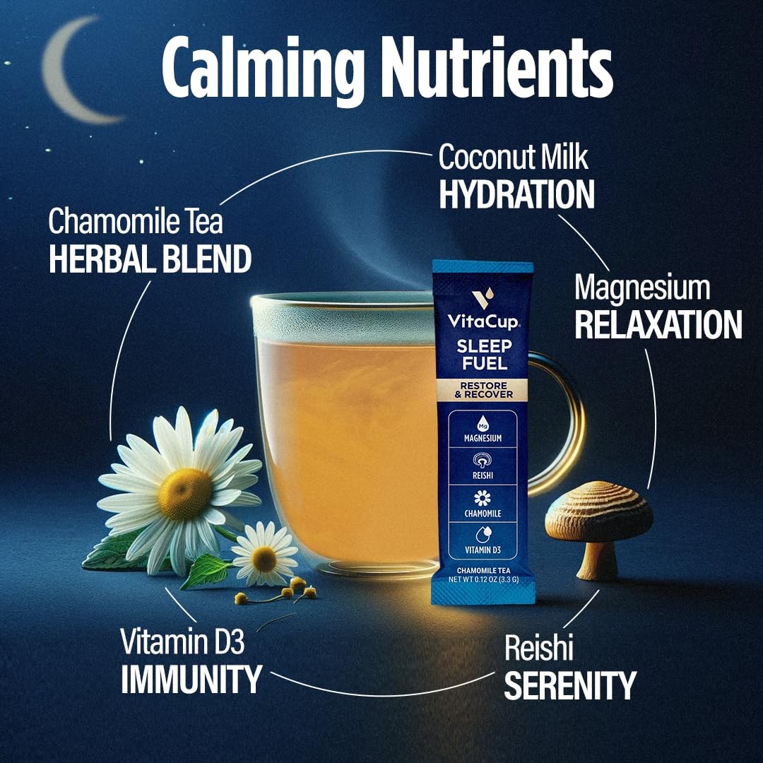 VitaCup Sleep Fuel Instant Tea Packets for Deep REM Sleep, Relax & DeStress w…
