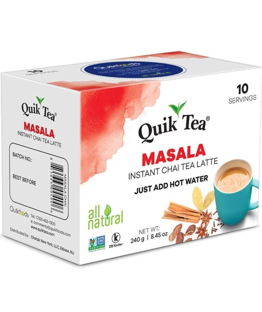QuikTea Chai Tea Latte 4 Flavor Variety Pack, Cardamom/Masala/Ginger/Lemongrass
