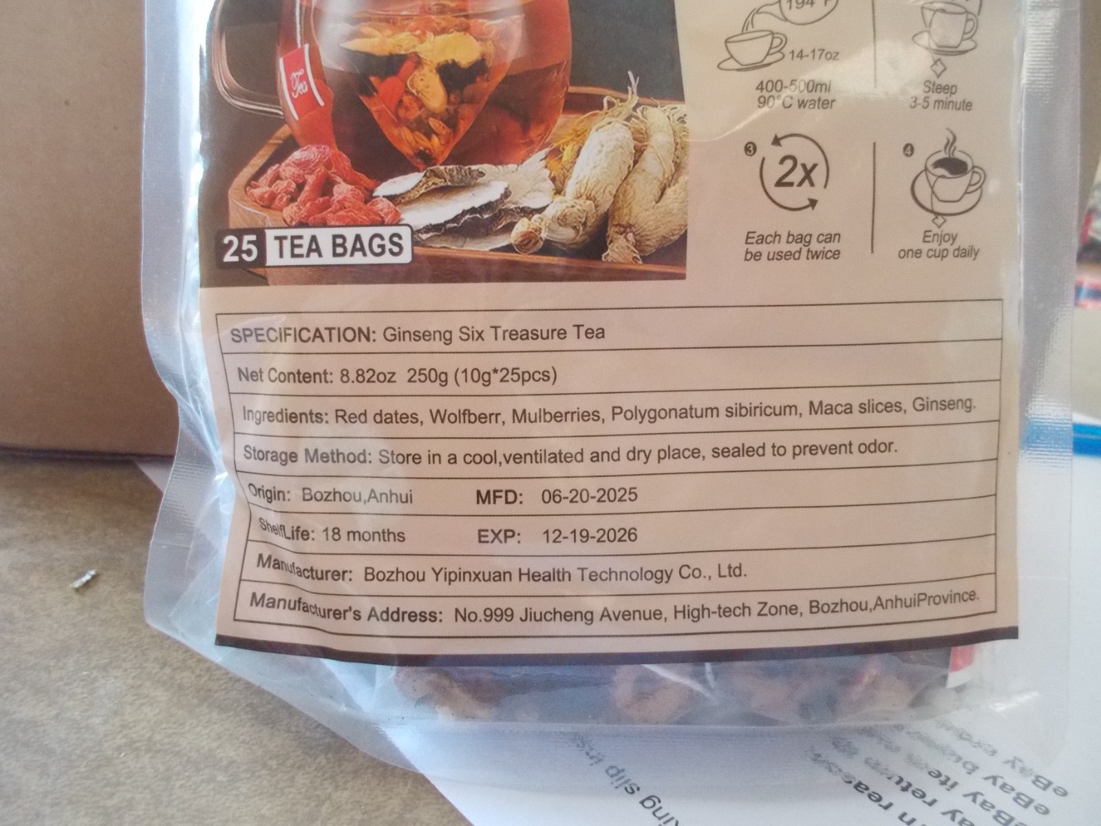 *2026-12-19* Ginseng six treasure tea, Ginseng six treasures tea kidney teas 25b