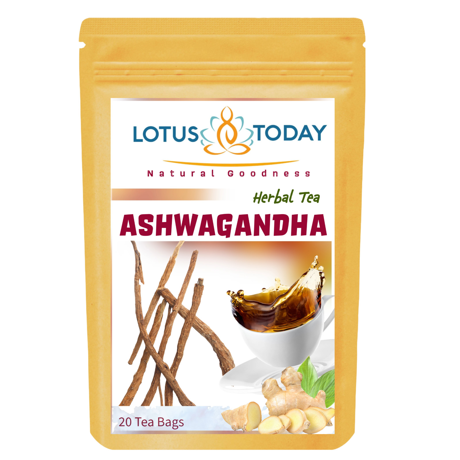 Lotustoday All Natural Ashwagandha Herbal Tea 20 Tea Bags Indian Ginseng