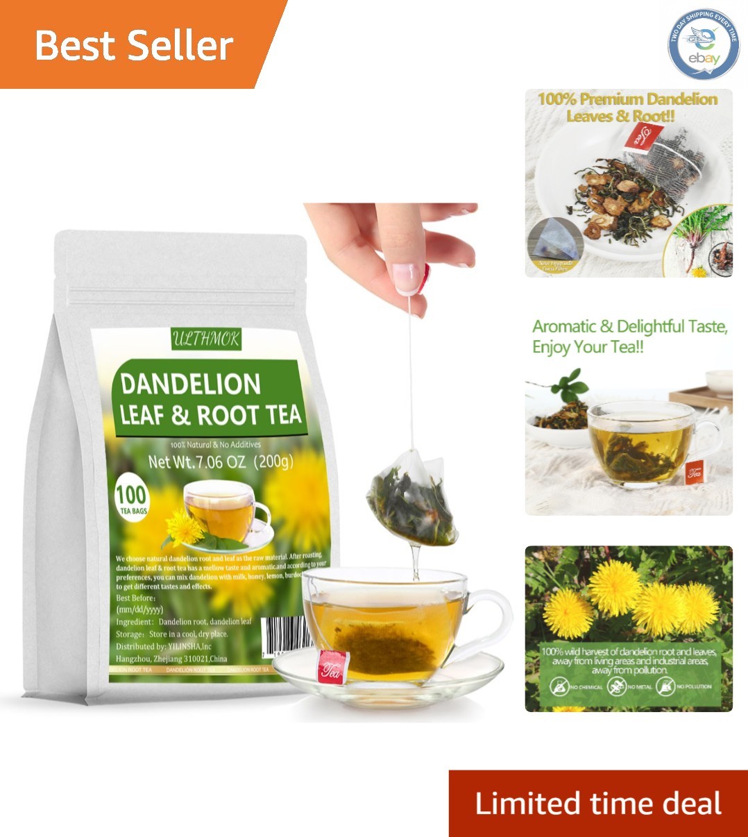 100% Natural Dandelion Root Tea Bags – Liver Detox & Additive-Free, 7.06Oz