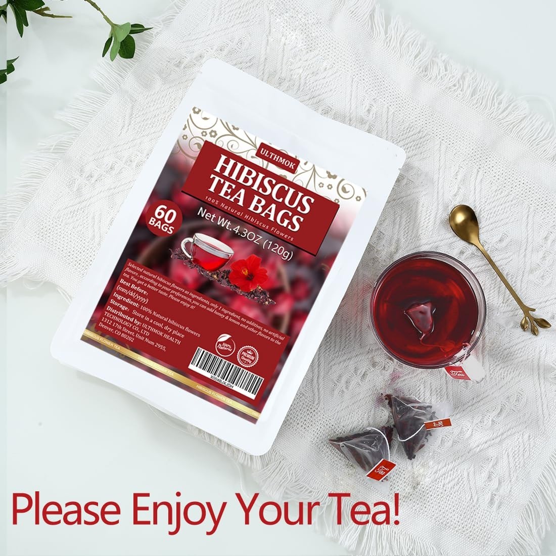 Hibiscus Tea 60Bags Natural Dried Hibiscus Flower Support Digestion Herbal Tea