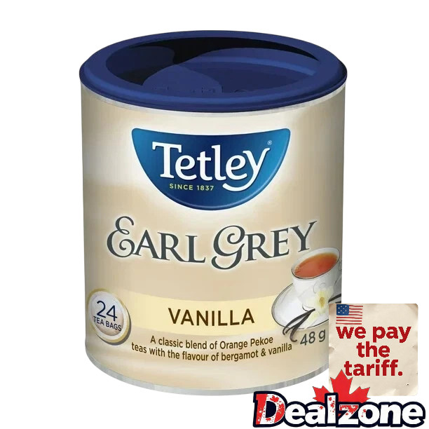 Tetley Tea Bags Earl Grey Vanilla 24 Count 48g – Made in Canada – We pay Tariff