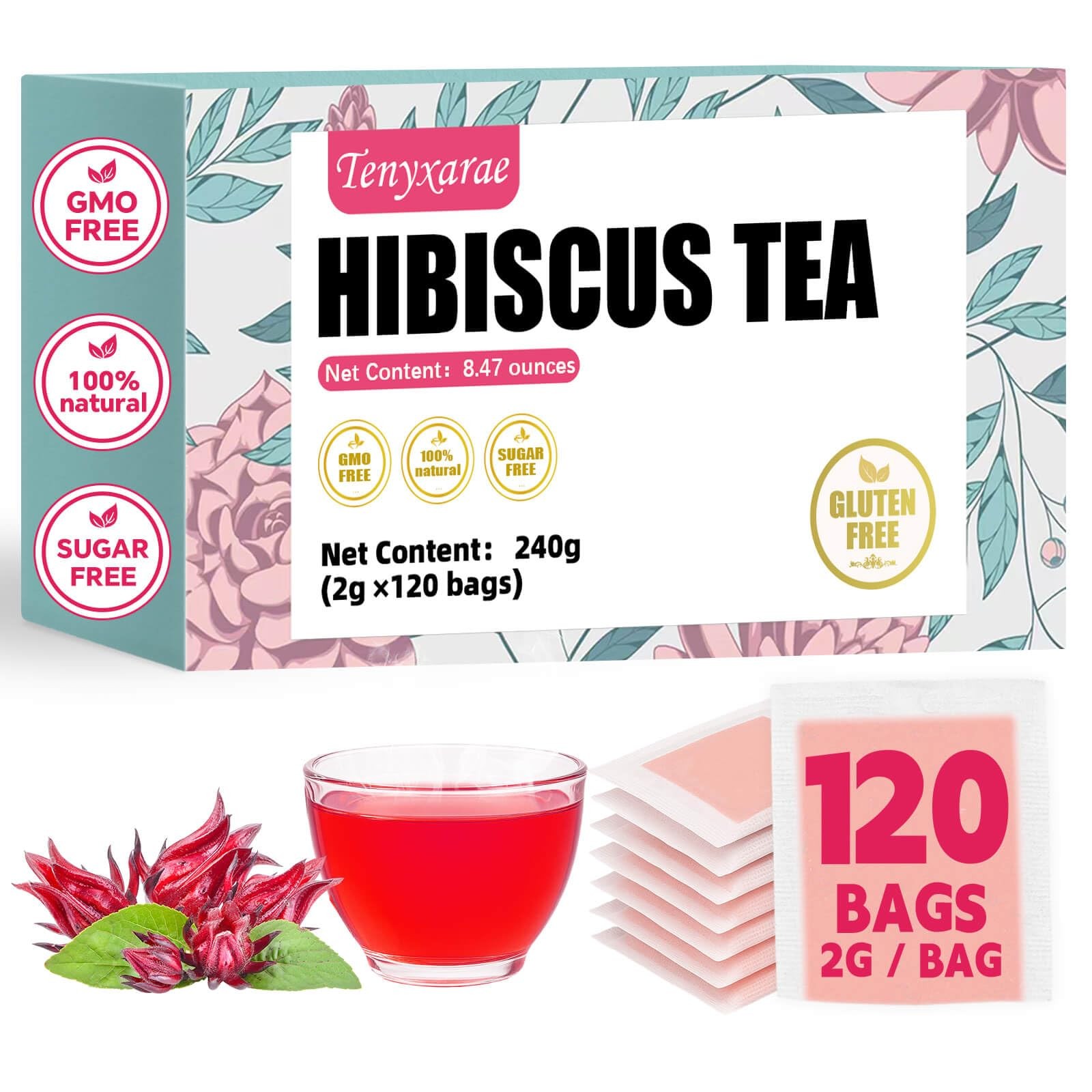 Hibiscus Tea Bags–120 Bags (2g/Bag), Made from 100% Natural 120
