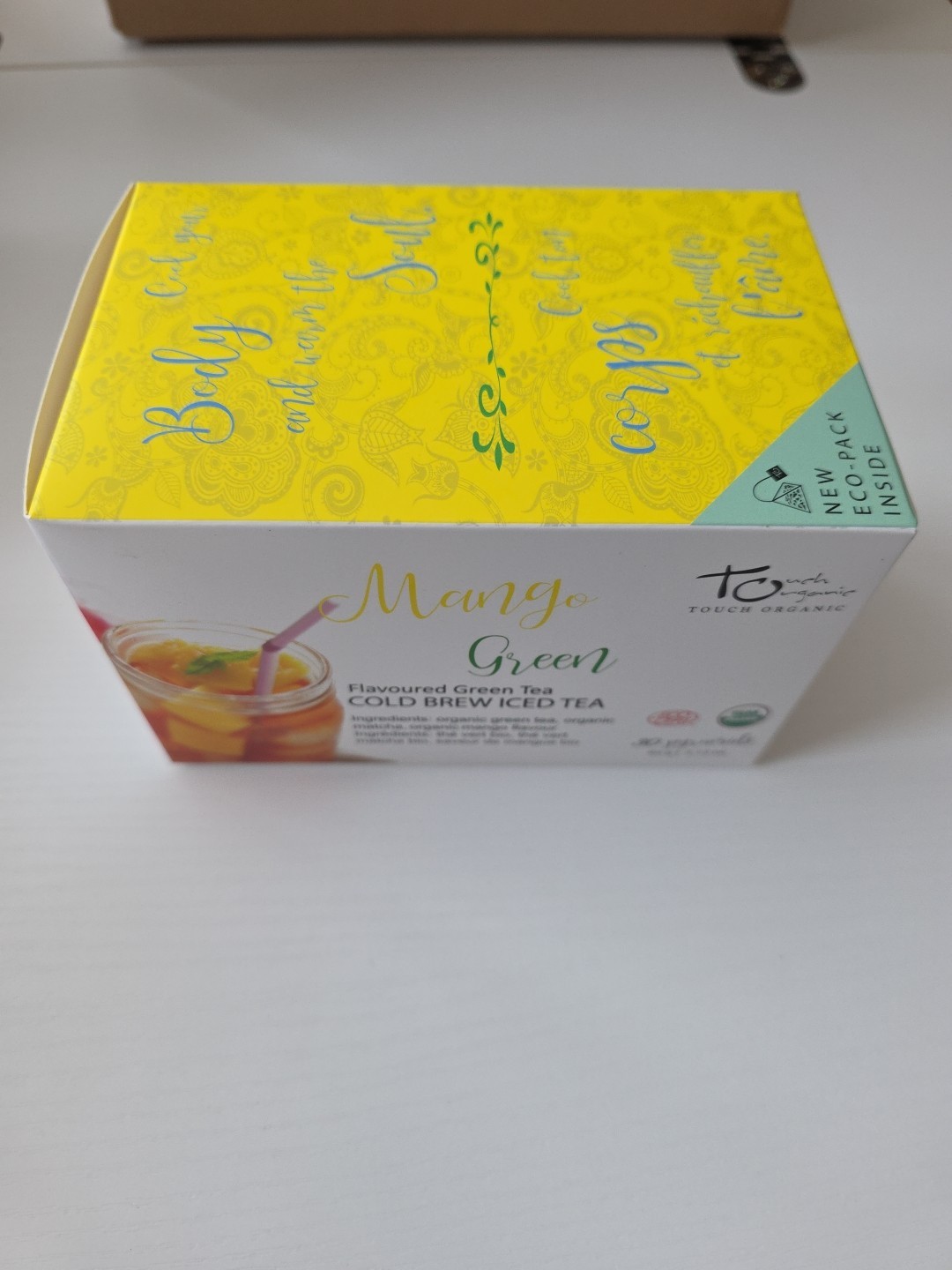 ICED TEA Cold Brew MANGO GREEN Tea w/ Matcha 30 Bags 2.12 oz by Touch Organic