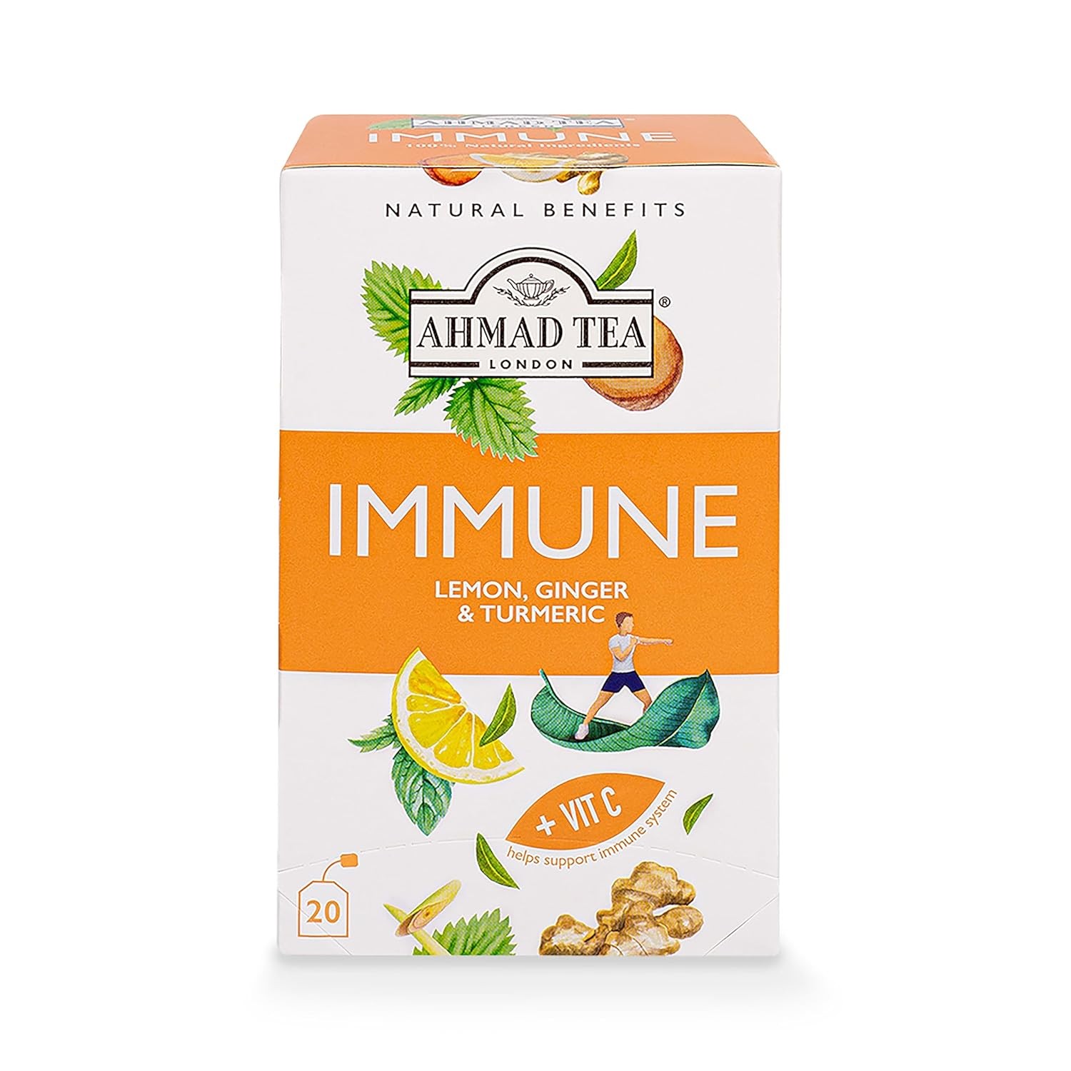 Ahmad Tea Herbal Tea, Lemon, Ginger, Turmeric, & Vitamin C ‘Immune’ Natural Bene
