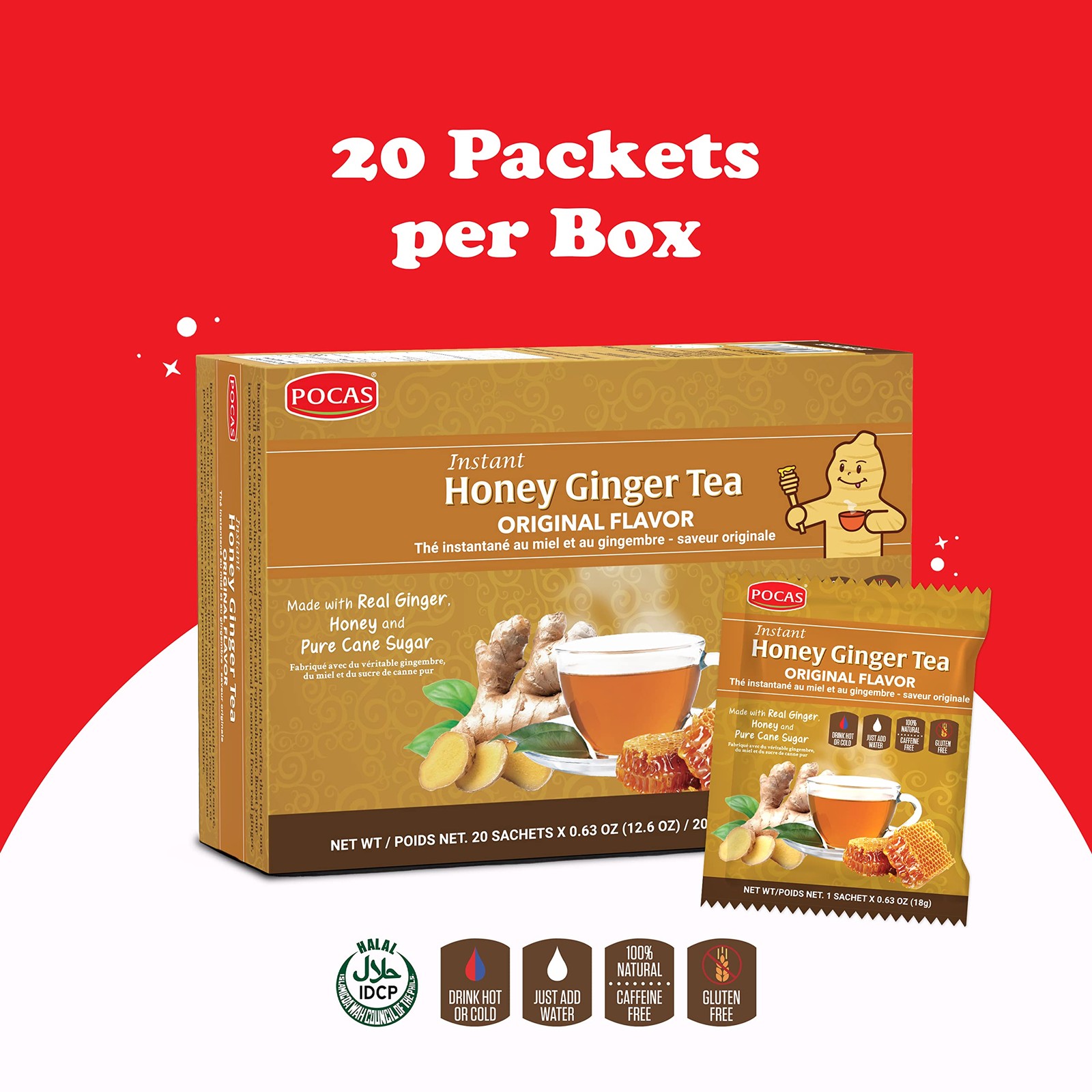 Honey Ginger Instant Tea Powder 2-Pack with Ginger Extract and Real Sweetener…