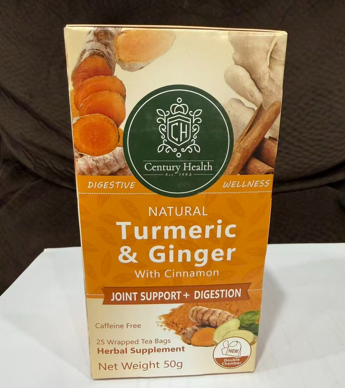 Natural Turmeric & Ginger With Cinnamon 25 Wrapped Tea Bags 50g