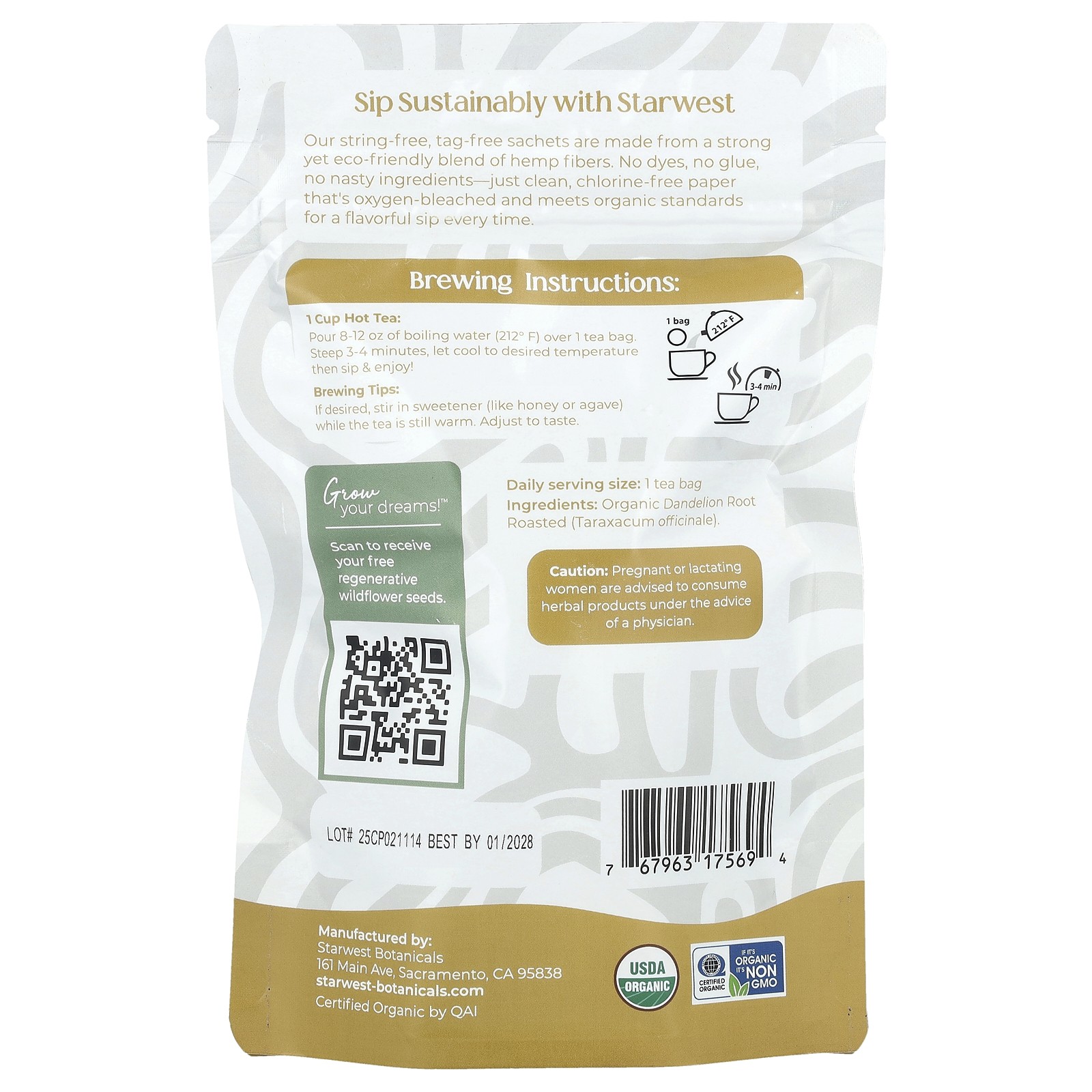 Organic Dandelion Root Tea, 20 Tea Bags, 1.4 oz (40 g)