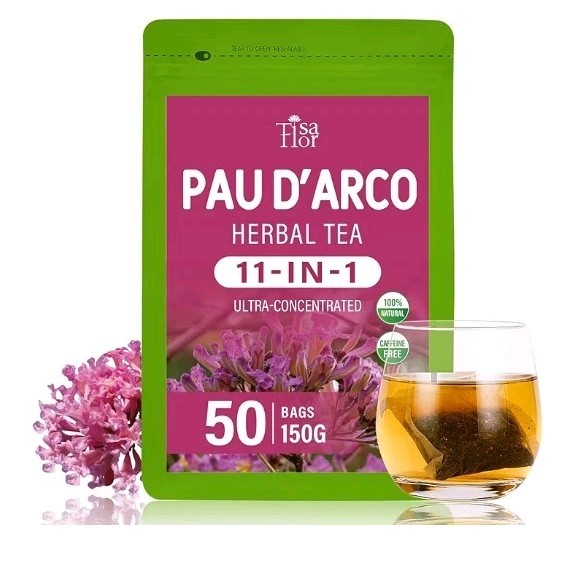 Tisaflor Pau d’Arco Tea Bags, 50 Counts for Immune Support, Detox Cleanse. B6