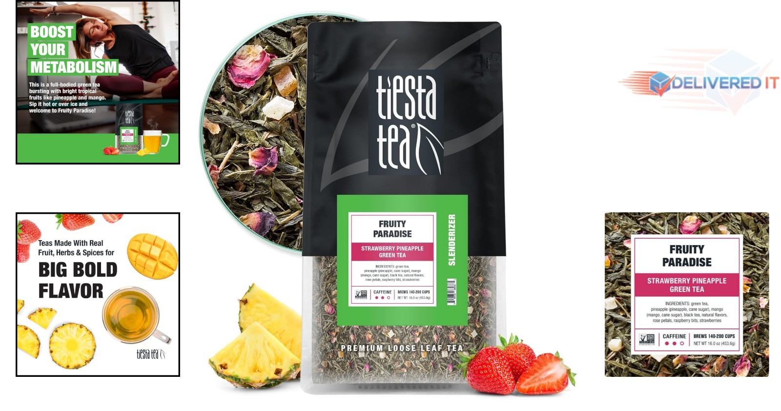 Green Tea Loose Leaf Fruit Blend Large Pouch Hot Iced Tea Tropical Flavor