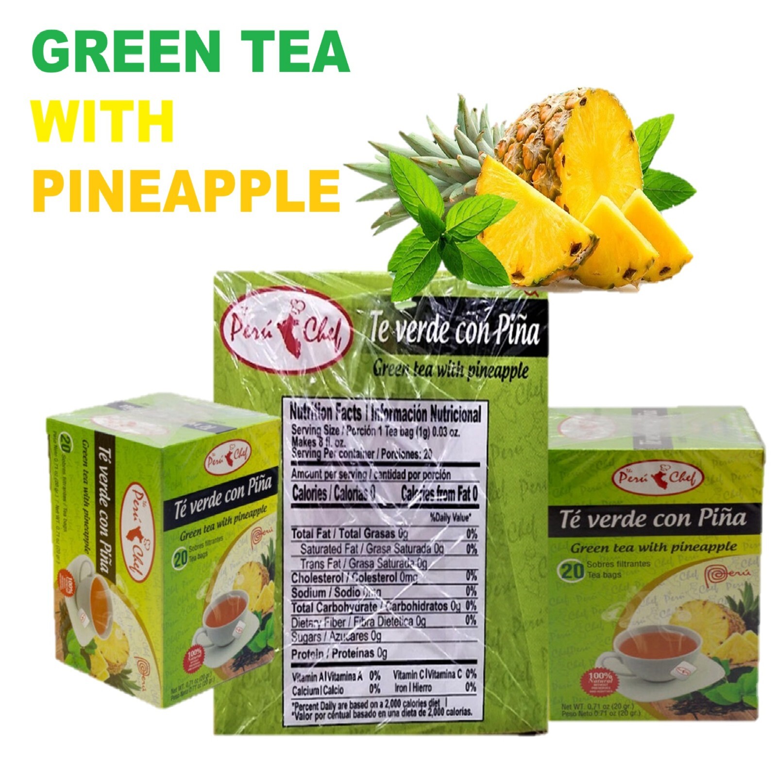 Pineapple Tea with Green Tea Fenugreek Hindu / Te Verde Pina 20 bags tea