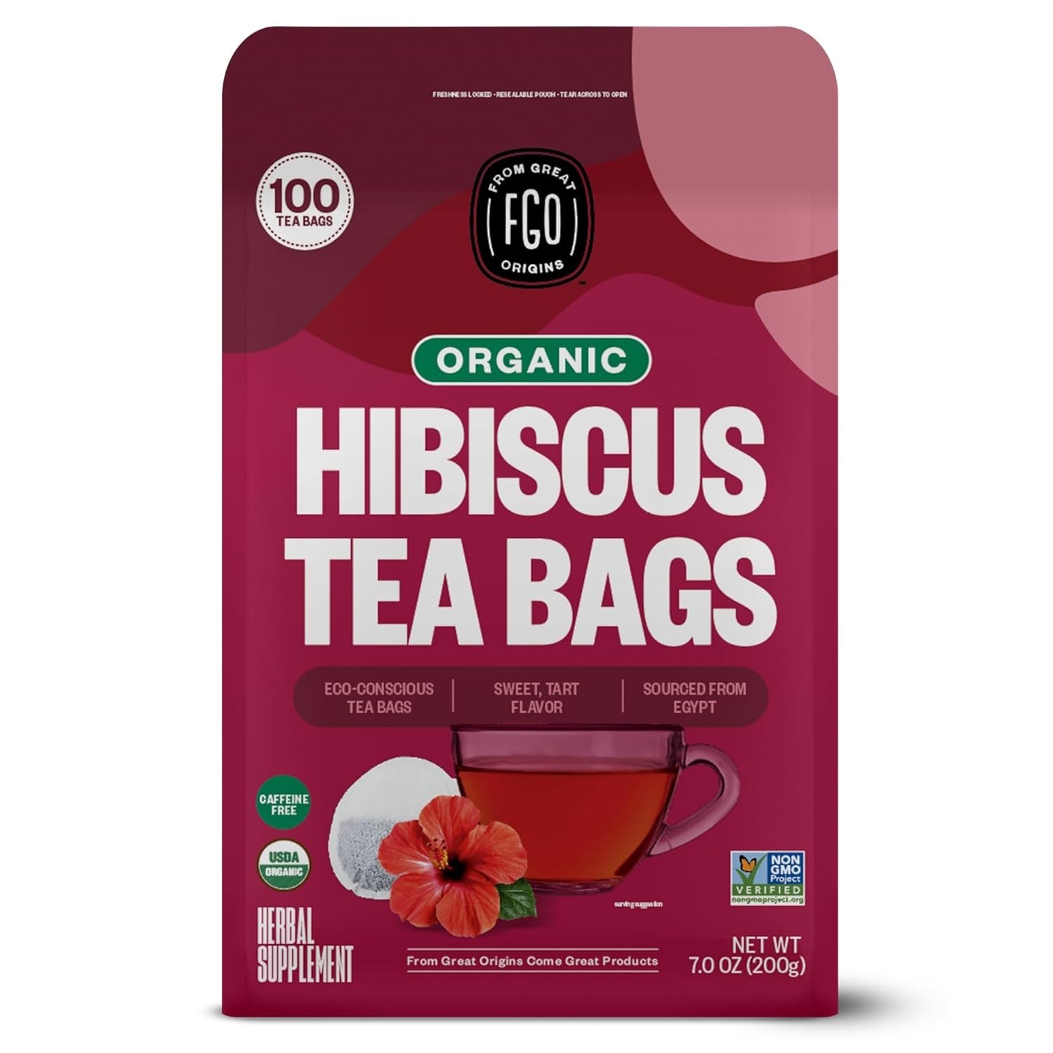 100 Count Organic Hibiscus Tea Bags, Eco-Friendly & Caffeine-Free Herbal Delight