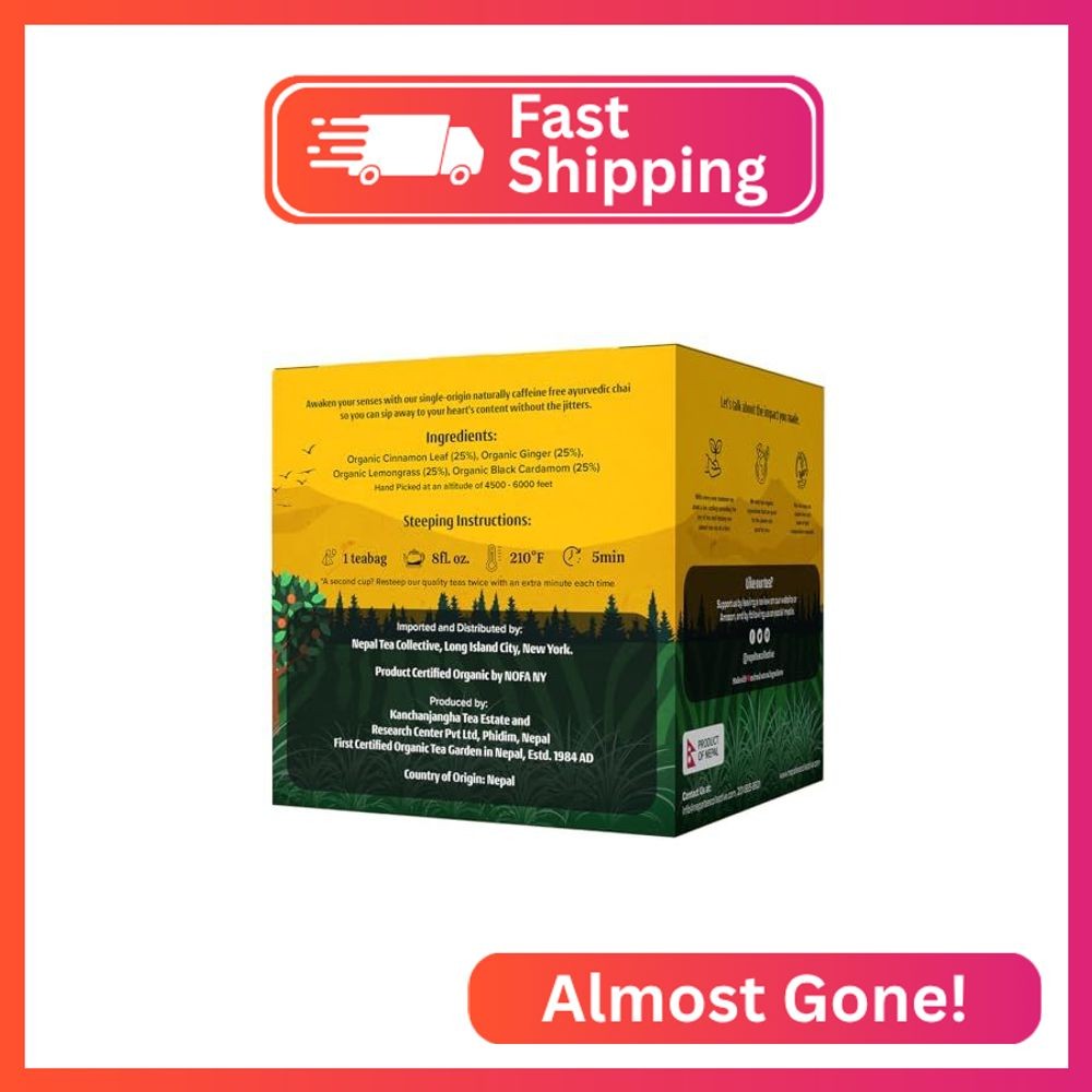 NEPAL TEA Organic Herbal Chai Tea Bags from the Himalayas – 15 Pyramid Tea Bags,