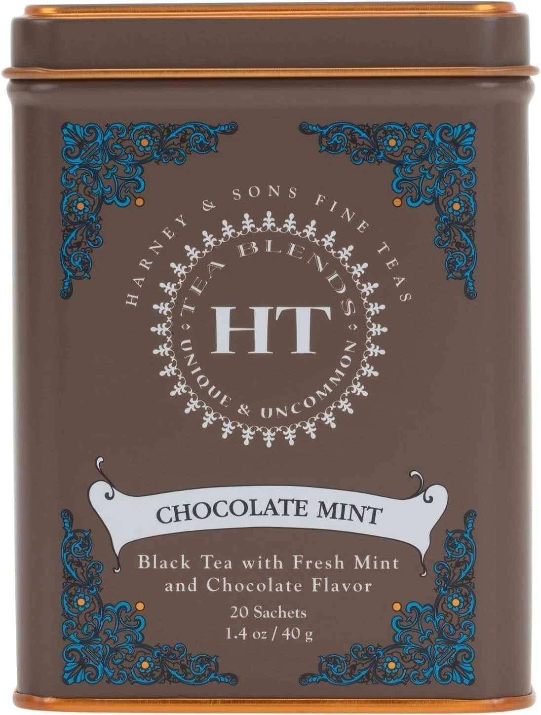 Harney & Sons Chocolate Mint Flavored Black Tea – 20 Sachets Per Tin