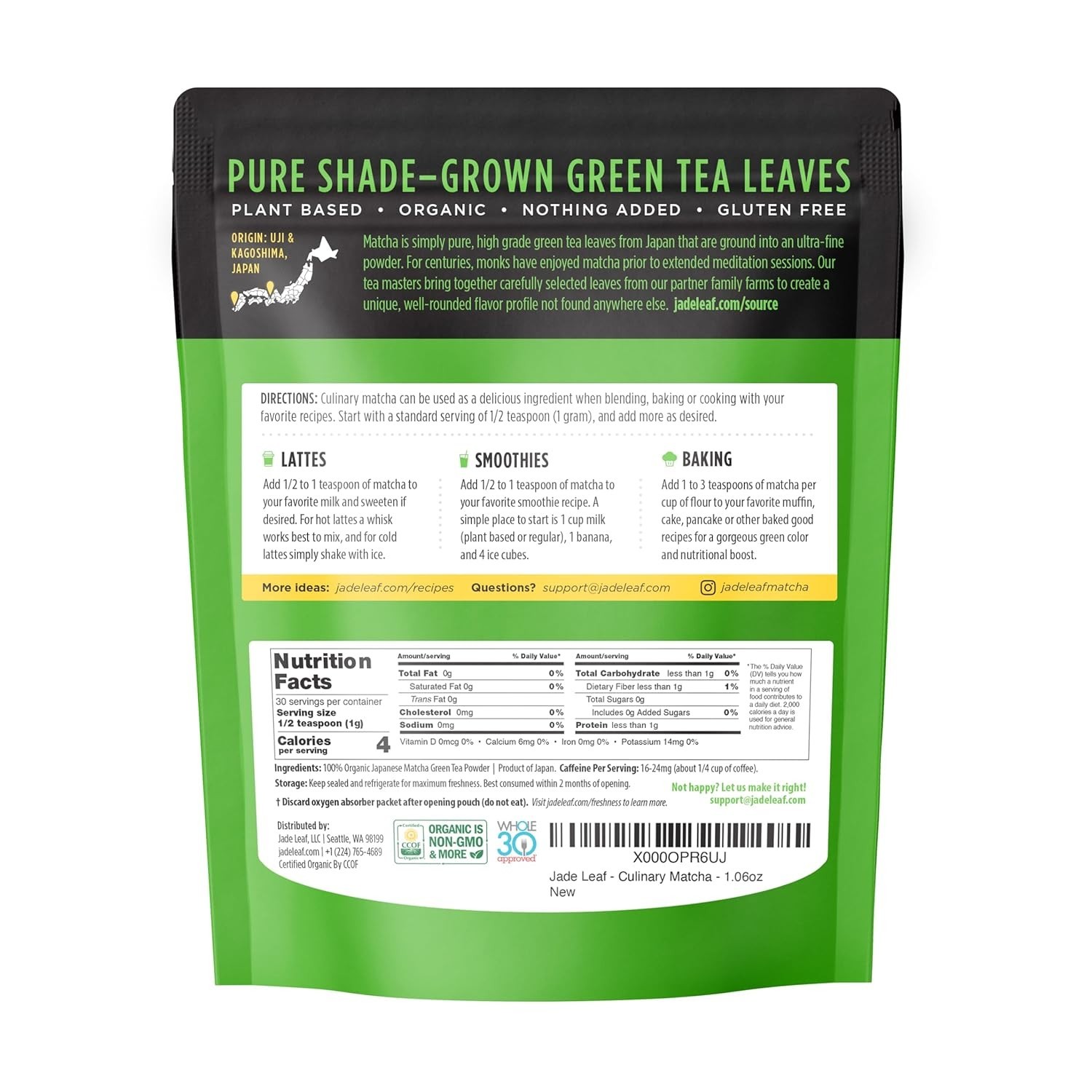*100 % Organic Jade Leaf Matcha Organic Green Tea Powder Culinary Grade Premium*