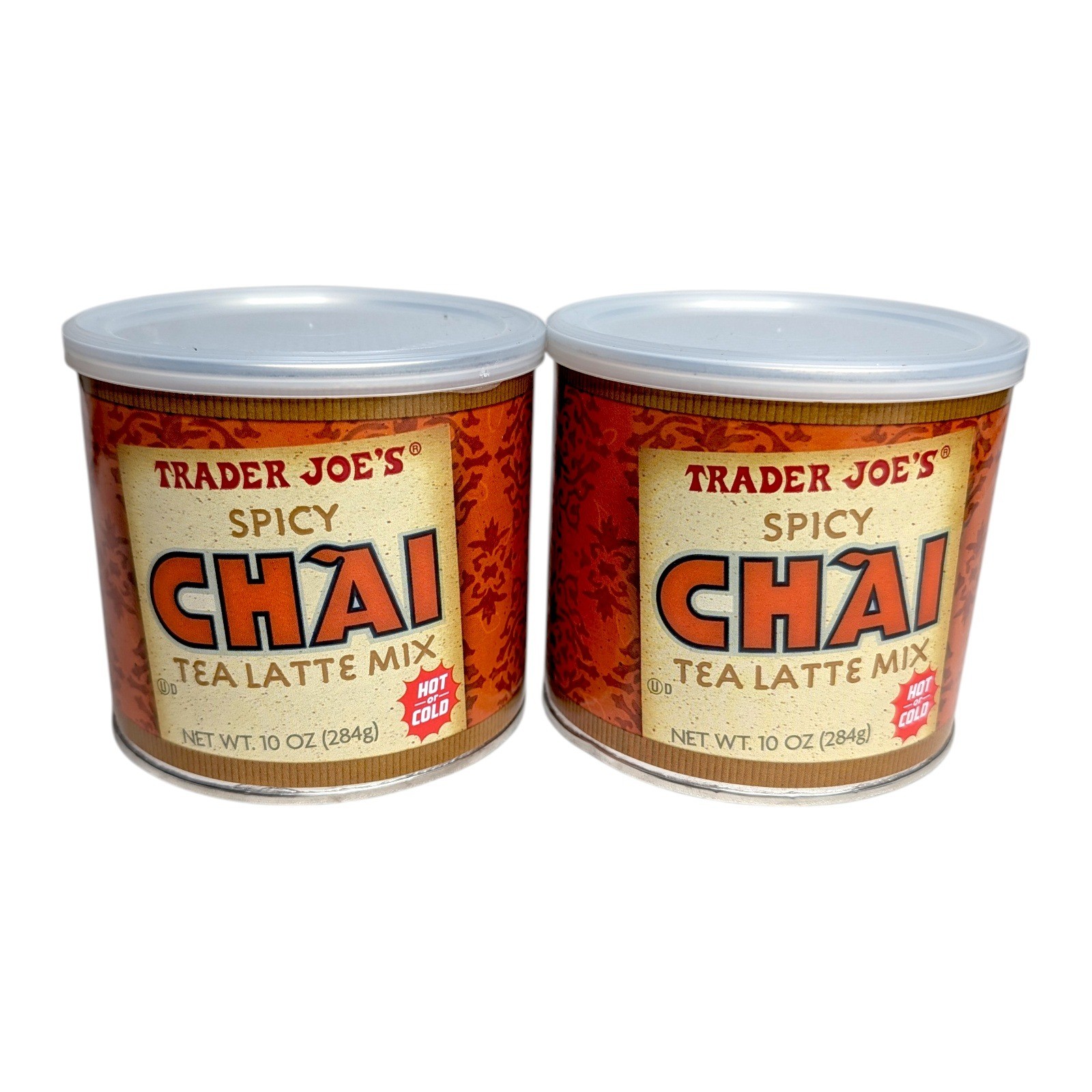 Trader Joes Spicy Chai Tea Latte Mix 10 oz Canister Lot of 2 Hot or Cold Drink