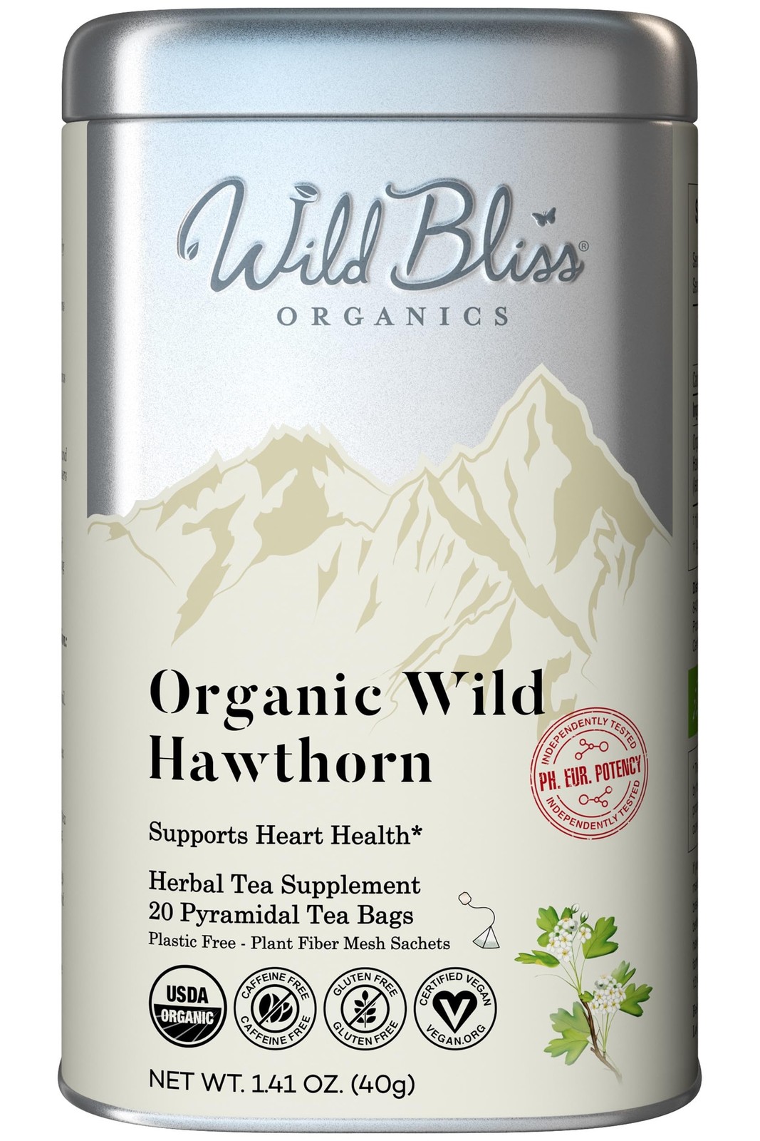 Wild Bliss Organic Wild Hawthorn Leaf Flower – Caffeine Free Herbal Tea – He…