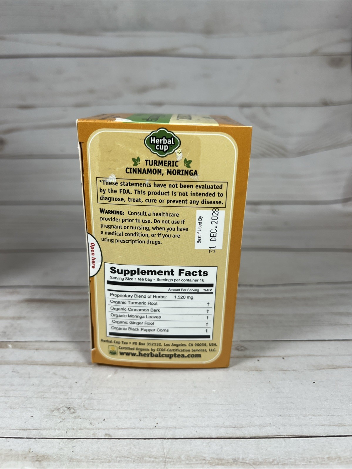 Herbal Cup Ayurveda Turmeric Cinnamon Moringa Caffeine Free Tea 16ct (6pk) 12/28