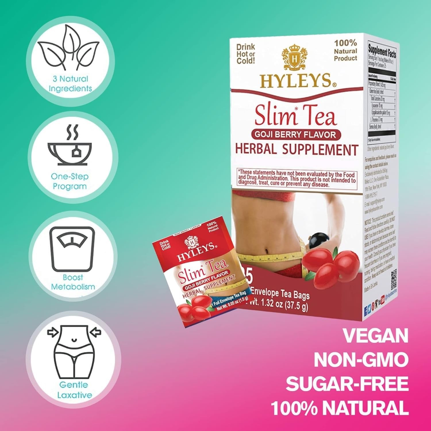 Hyleys Slim Tea Weight Loss Herbal Supplement with Goji Berry 50 Tea Bags