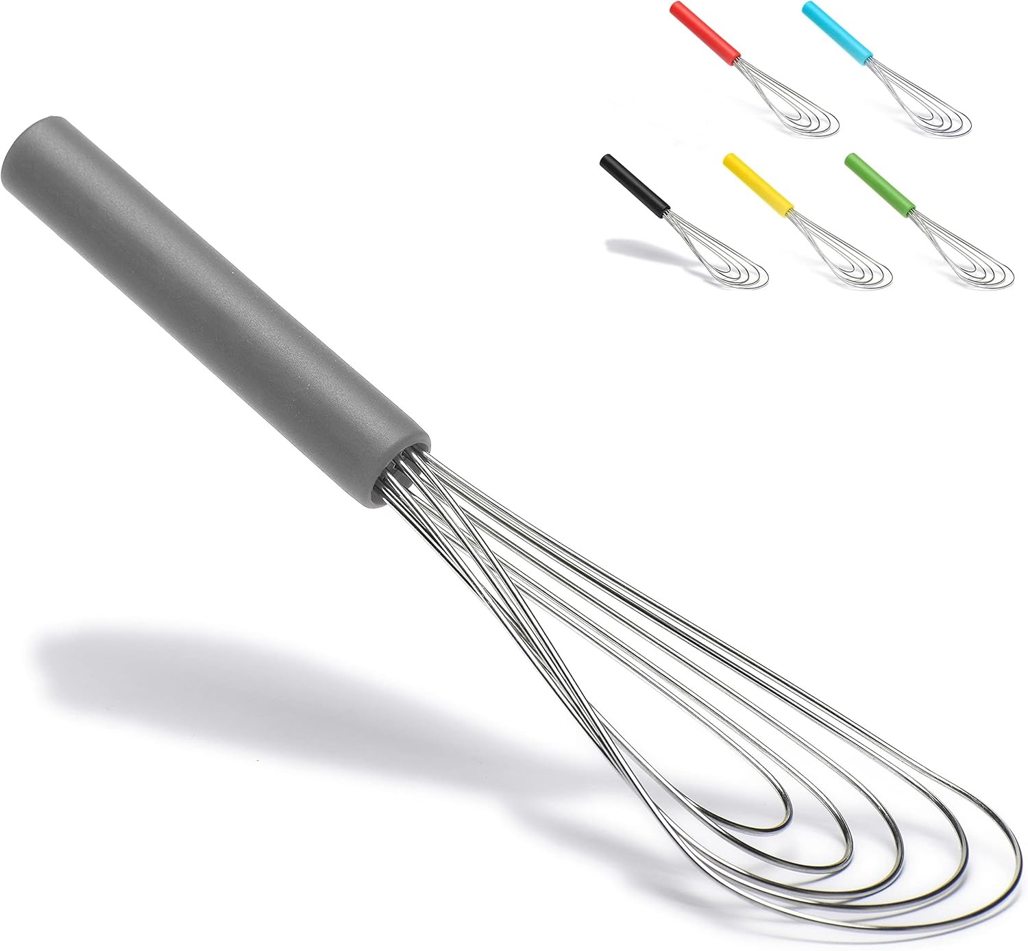 Flat Whisk Silicone Handle Non Slip 10″ – 5 Wires with 10 Heads Gray