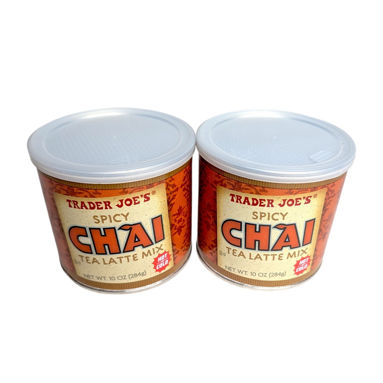 Trader Joes Spicy Chai Tea Latte Mix 10 oz Canister Lot of 2 Hot or Cold Drink