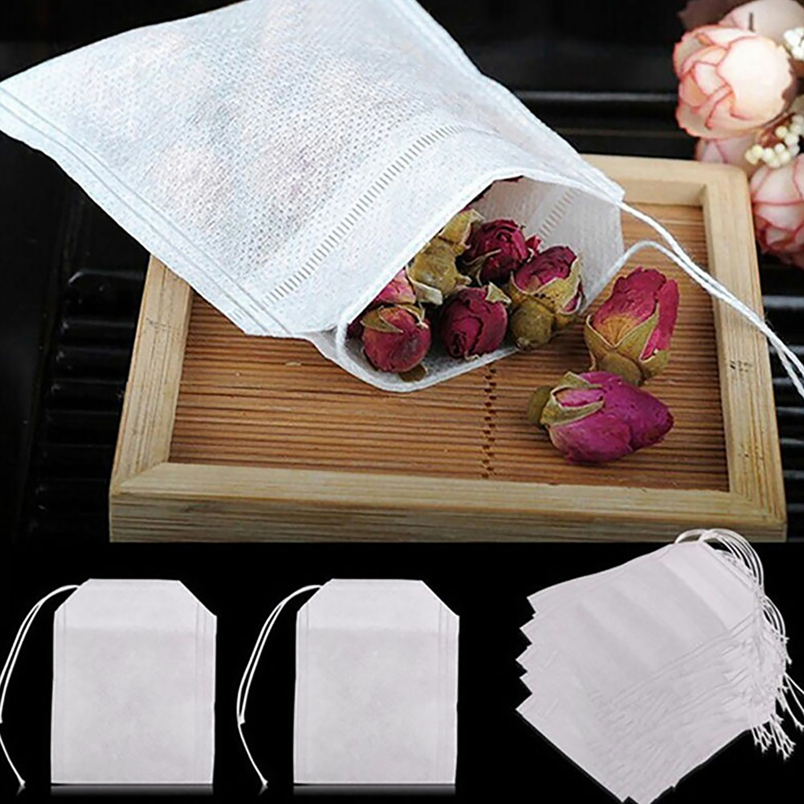 Non-Woven Drawstring Filter Bags for Tea/Herbs in Many Sizes and Quantities