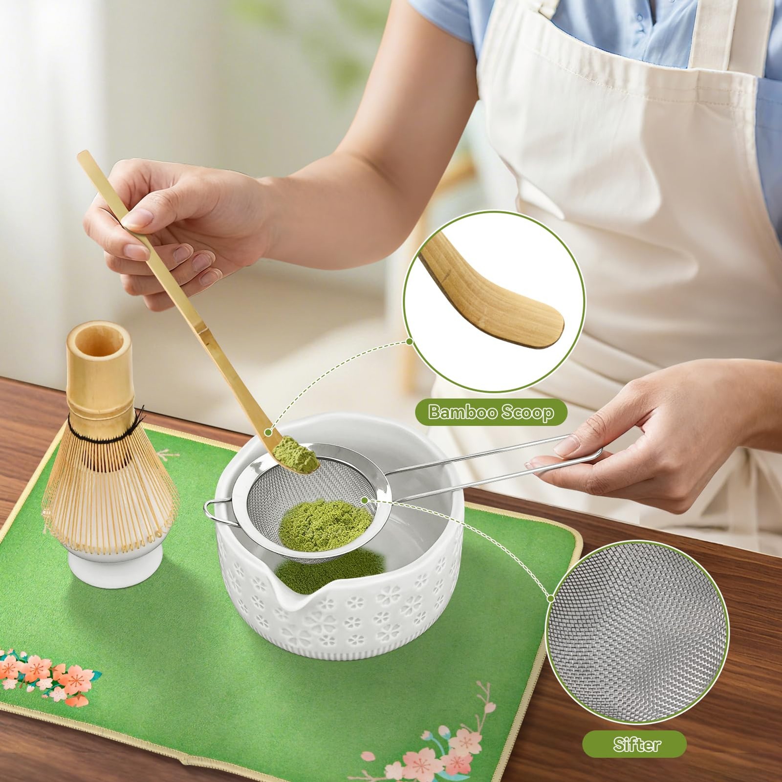 Matcha Whisk Set, 7 Pcs Matcha Making Kit with Matcha Bowl, Matcha Whisk and Hol