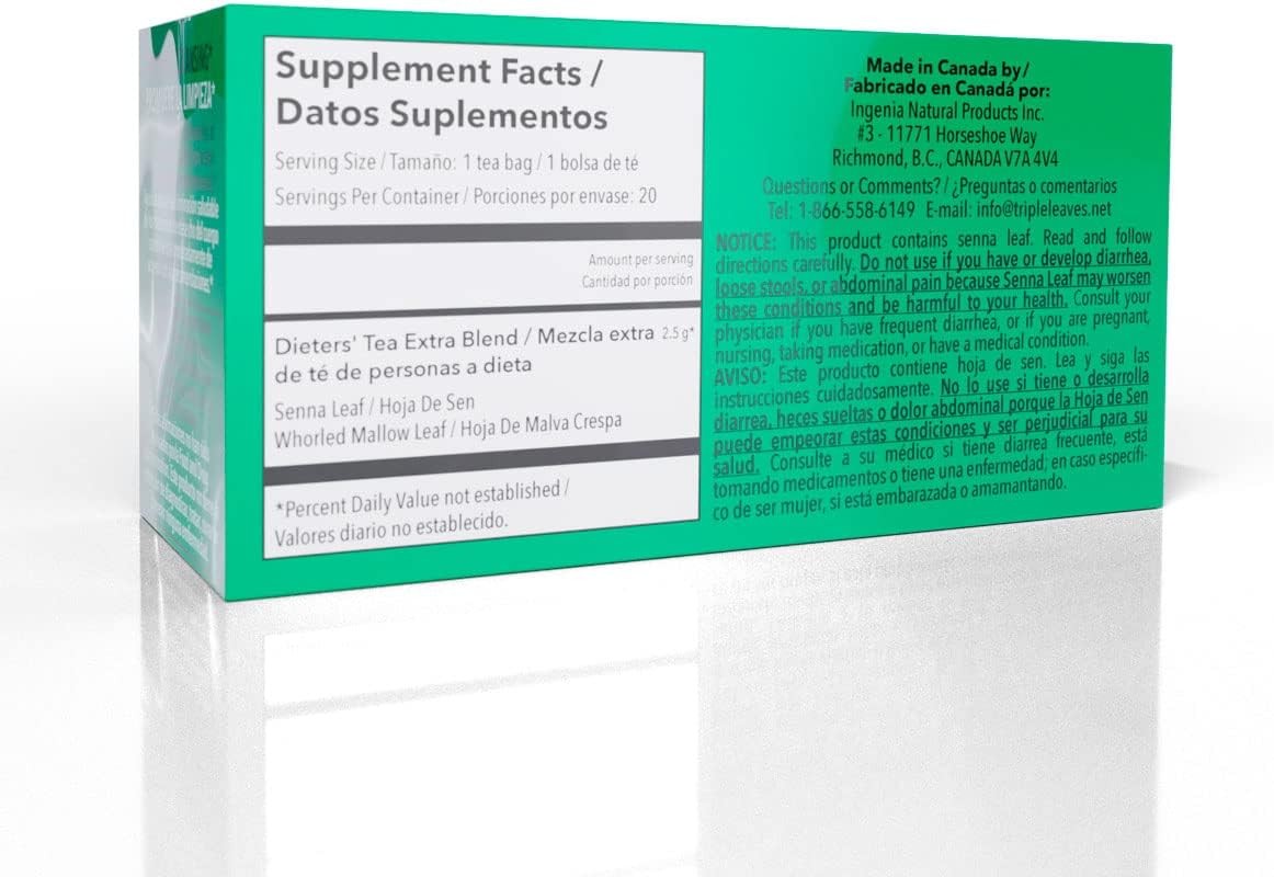 Triple Leaves Extra Strength Dieters Nutra Slim Tea, 20 20 Count (Pack of 3)