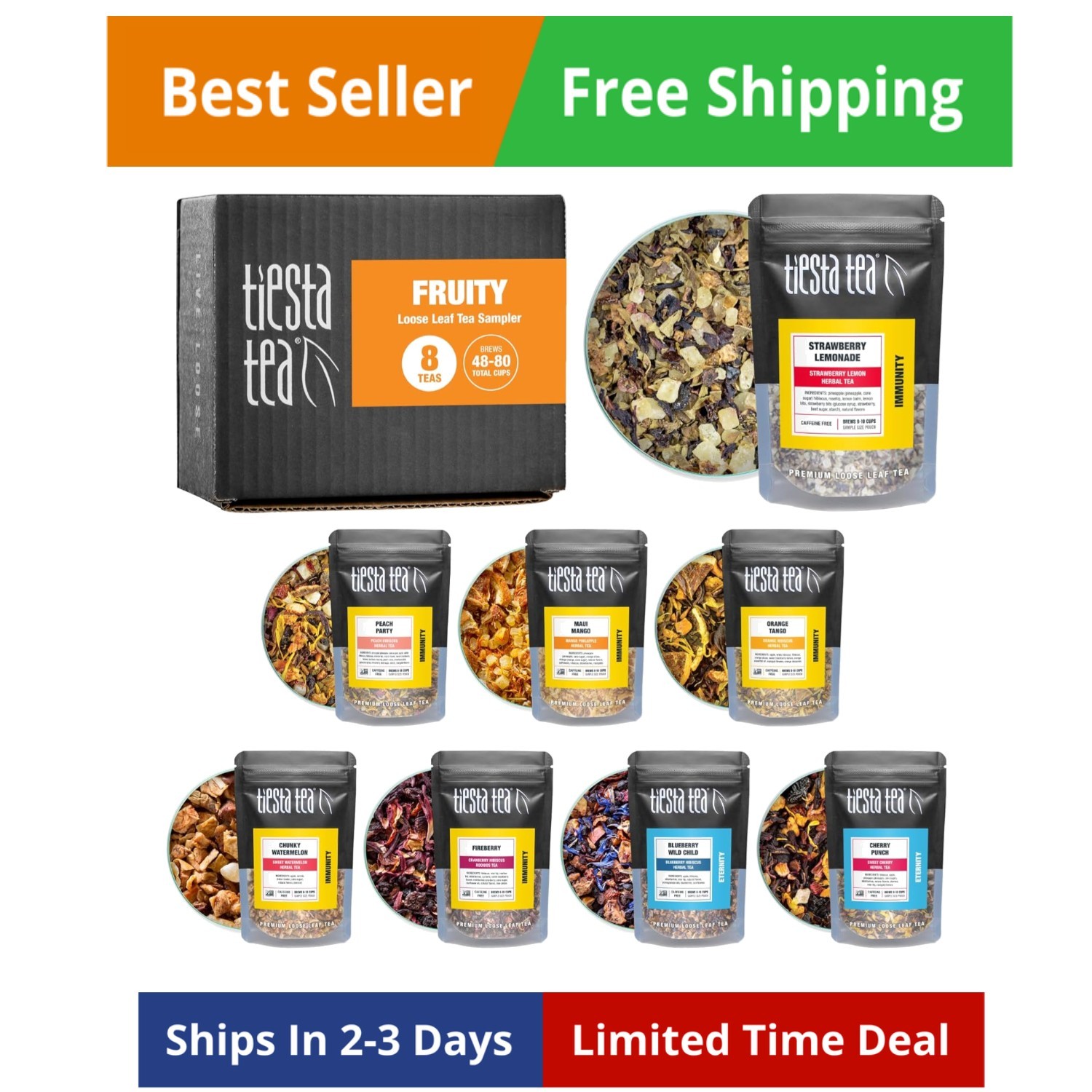 Fruity Tea Sampler Dry Flight Set, Loose Leaf, No Caffeine, Makes Hot and Ice…