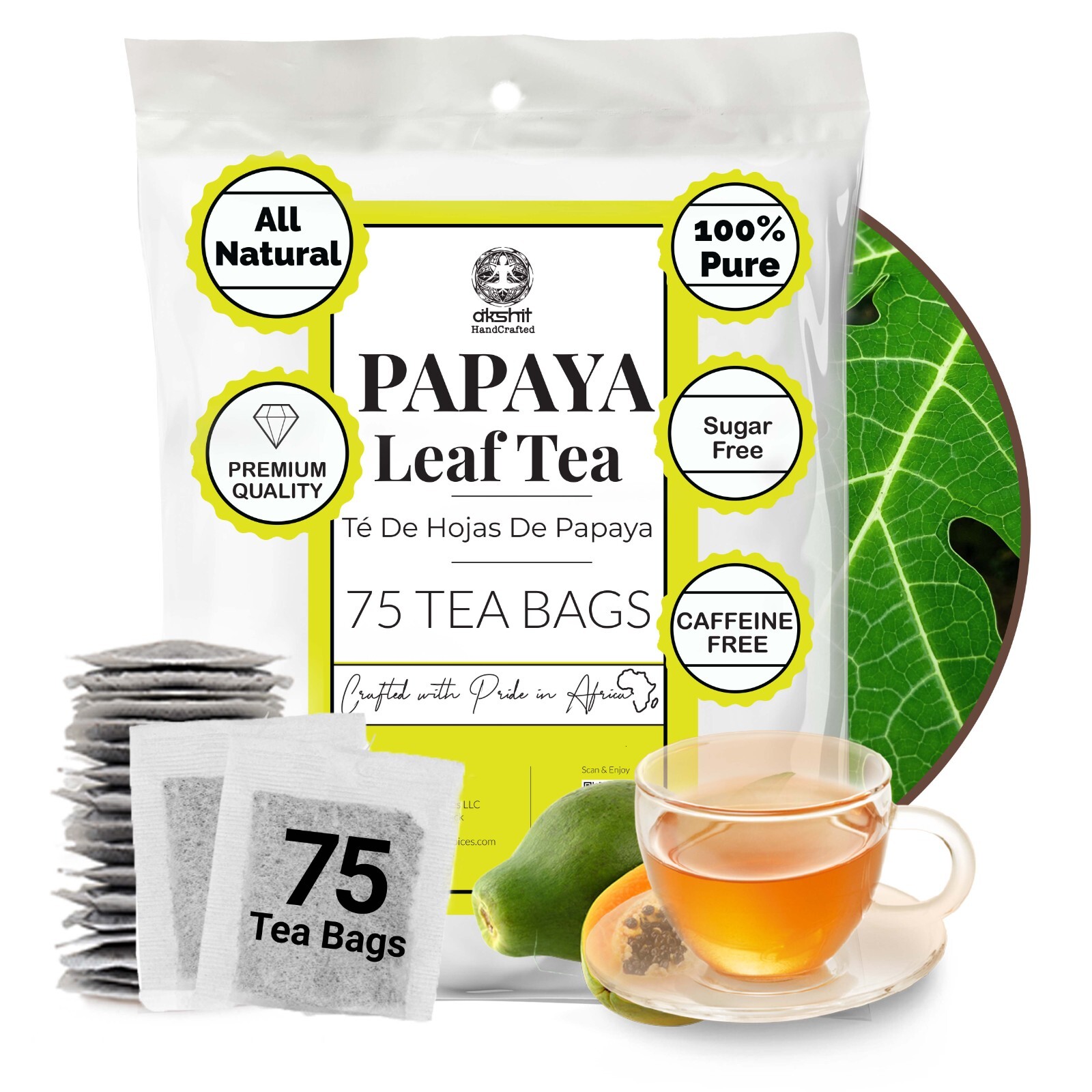 75 Papaya Tea Bags, Papaya Leaf Tea, Te De Hojas De Papaya, Herbal Tea