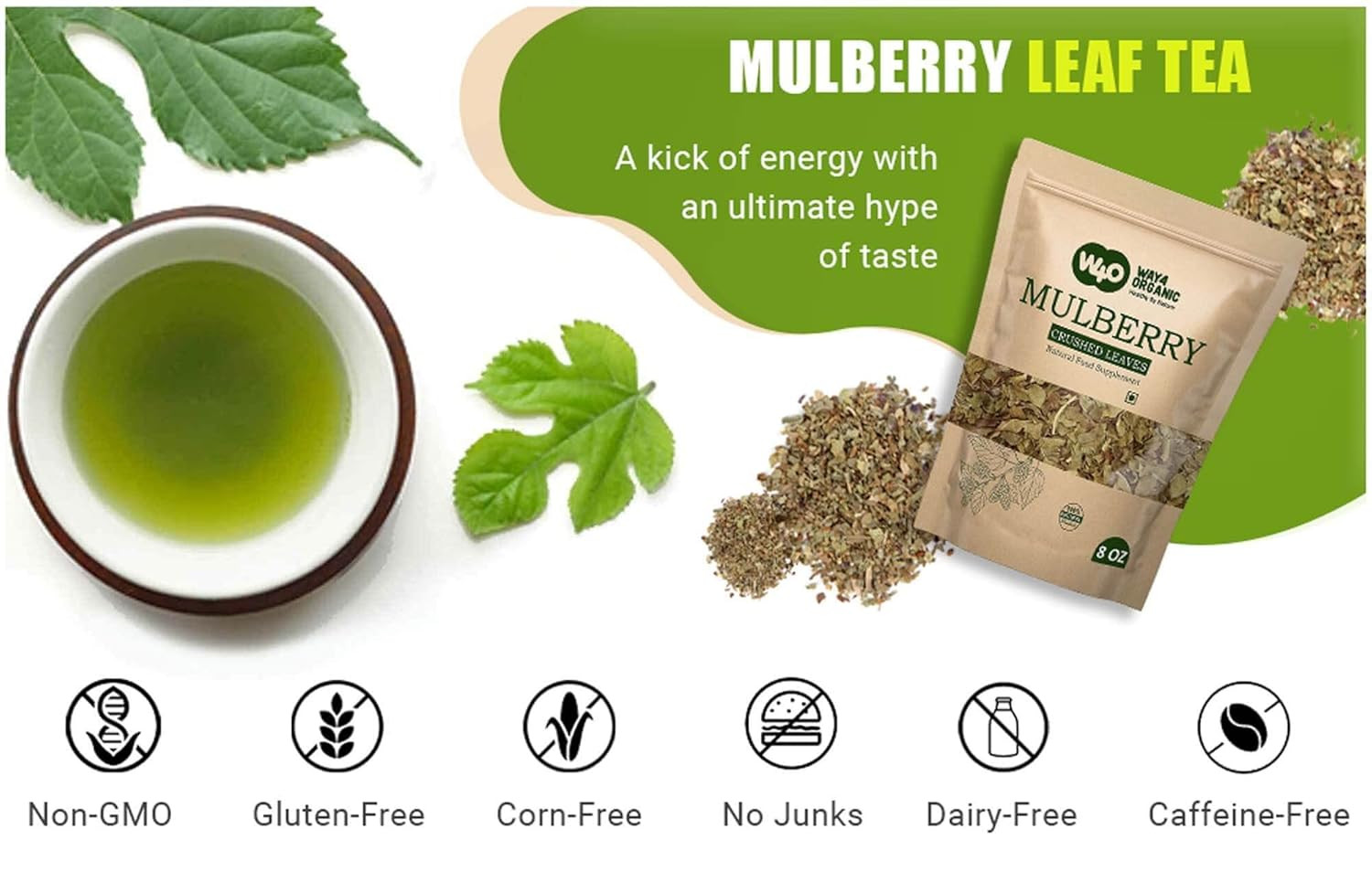 Mulberry Leaf Tea 8 Oz, Dried Crushed Leaves, Best Caffeine Free Tea – Way4Organ