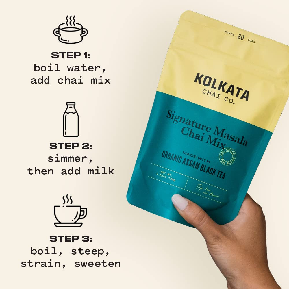 Kolkata Chai Signature Masala Chai Mix, 100% Organic Black Tea, Makes 20 Cups, P