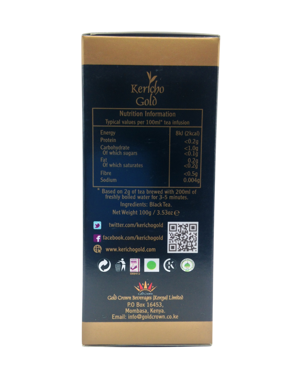 Kericho Gold – Kenya Finest Pure Black Tea – (100g) Loose Tea Foil Wrapped Box