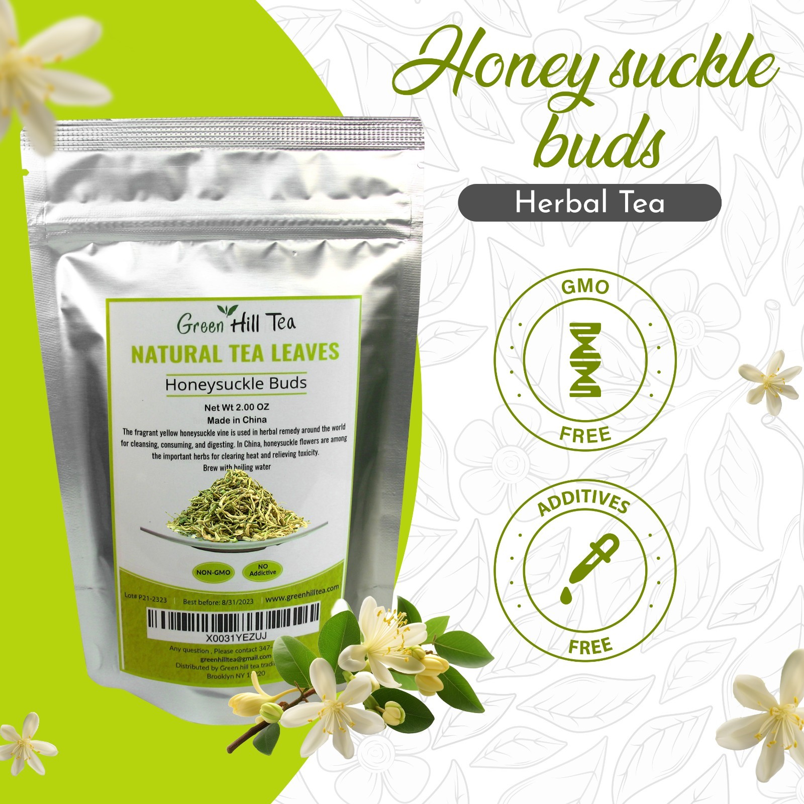 Traditional health herbs, Honey suckle dried herbal tea honeysuckle tea 2 oz