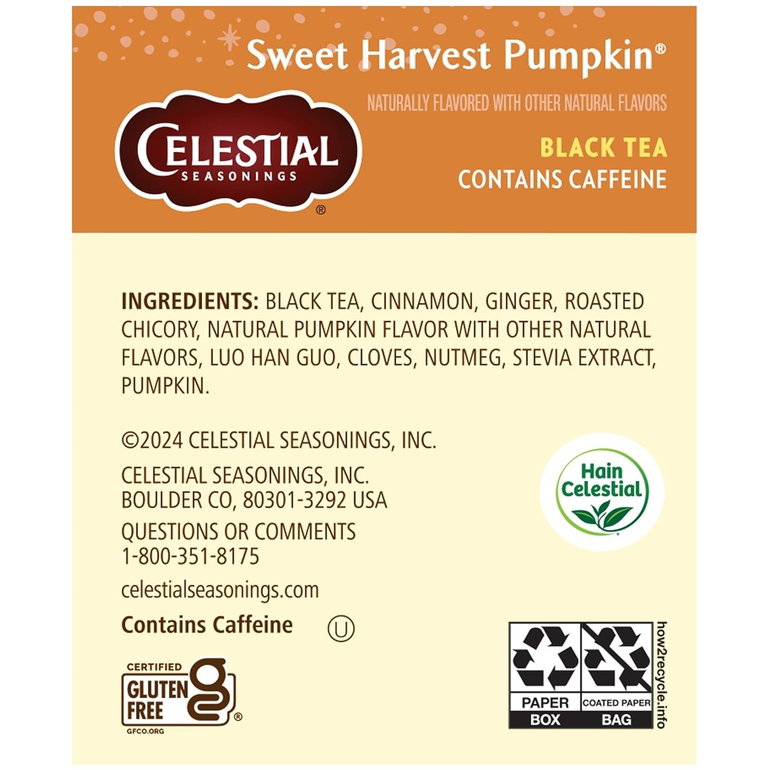 18 Count Sweet Harvest Pumpkin Tea Bags – Gluten-Free, No Artificial Flavors