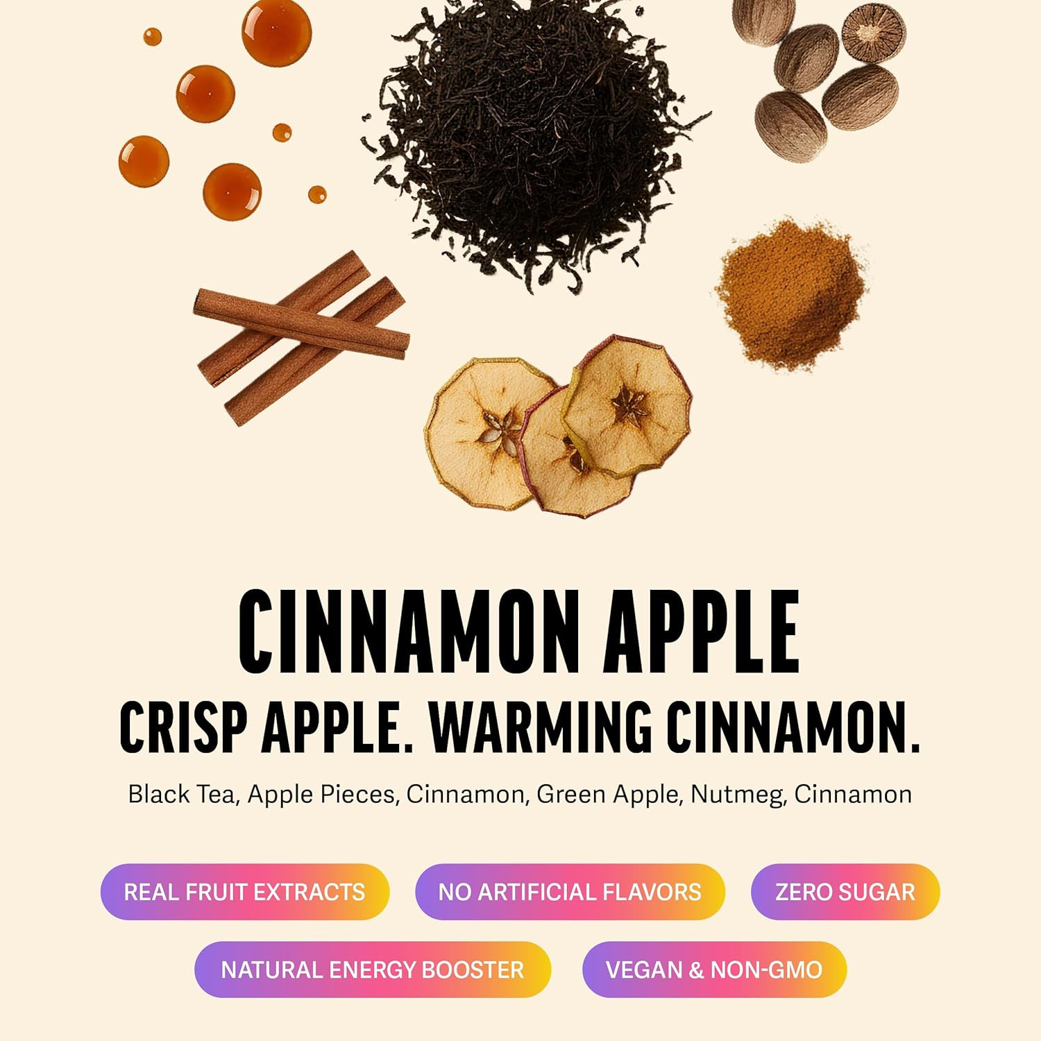 Zest Cinnamon Apple Spice Energy Tea – High Caffeine Black Tea Bags for Focus, C