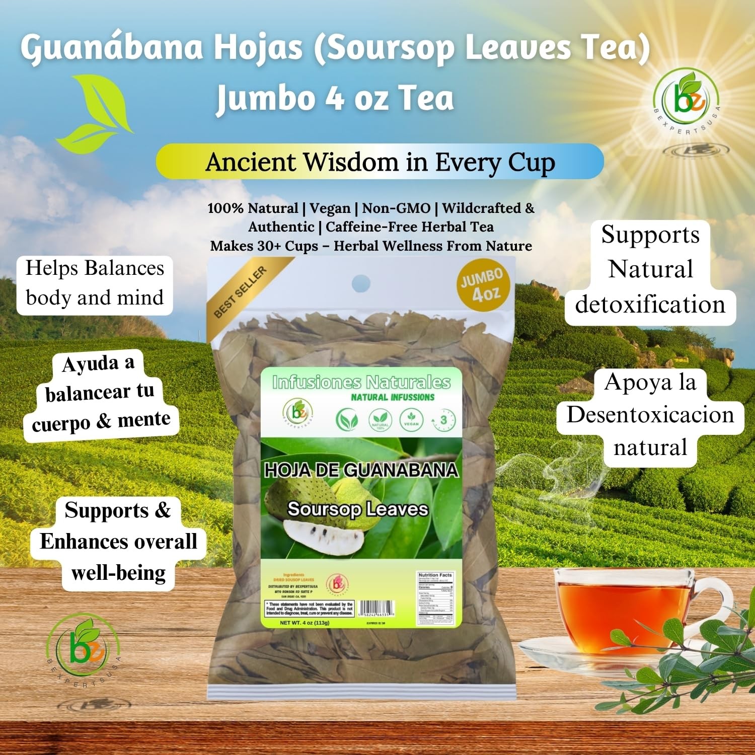 Guanábana Hojas (Soursop Leaves Tea) – Jumbo 4 oz – 100% Natural, Vegan, Non-…