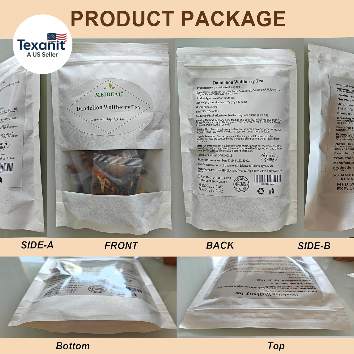 Dandelion Wolfberry Tea, 8 Natural Herbal Ingredients, Dandelion Teabag Organic,