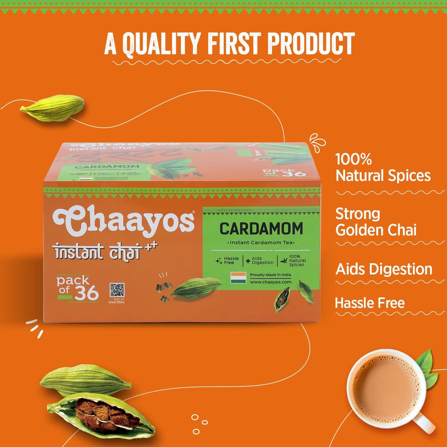 Chaayos Instant Tea Premix Cardamom Chai 36 Sachets