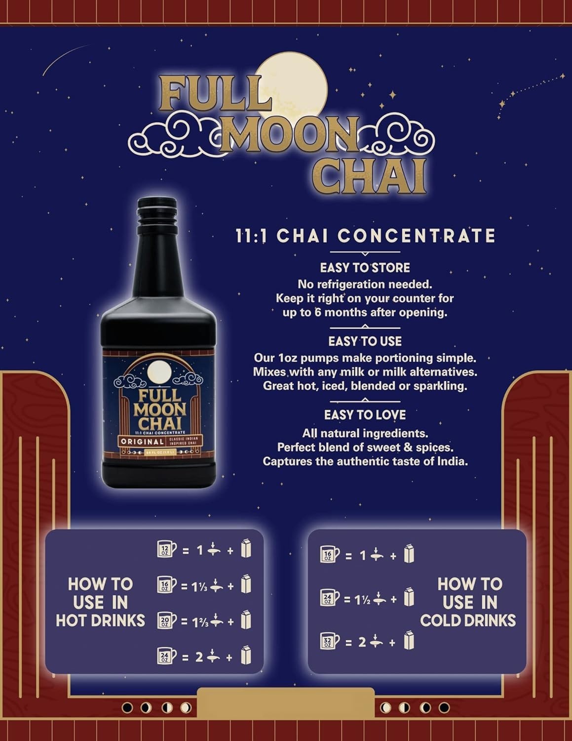Maya Chai Tea Concentrate, Full Moon, Organic Cane Sugar, 64 Ounce with Pump