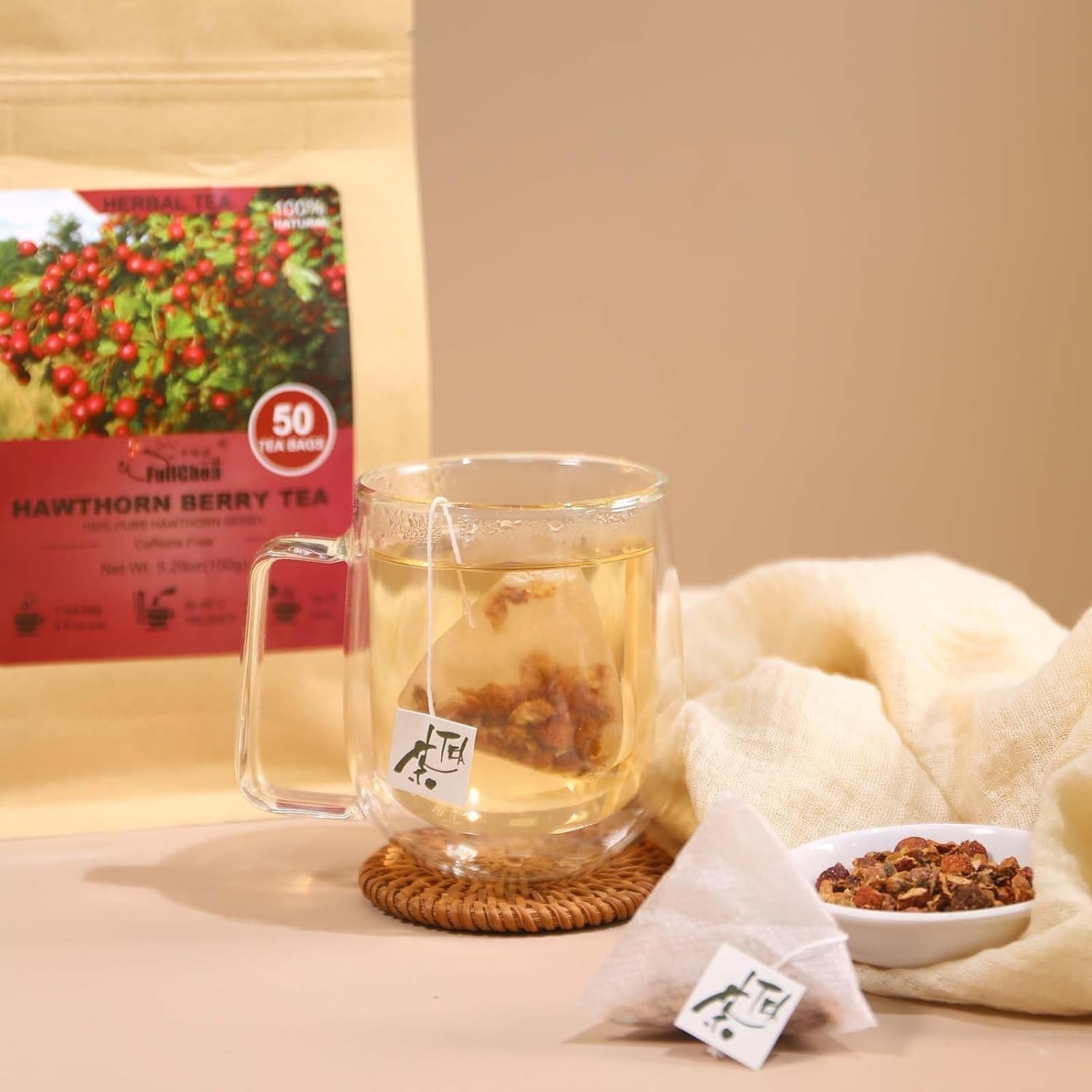 Hawthorn Berry Tea – 50 Teabags, Non-GMO, Caffeine-Free, Aids Digestion,